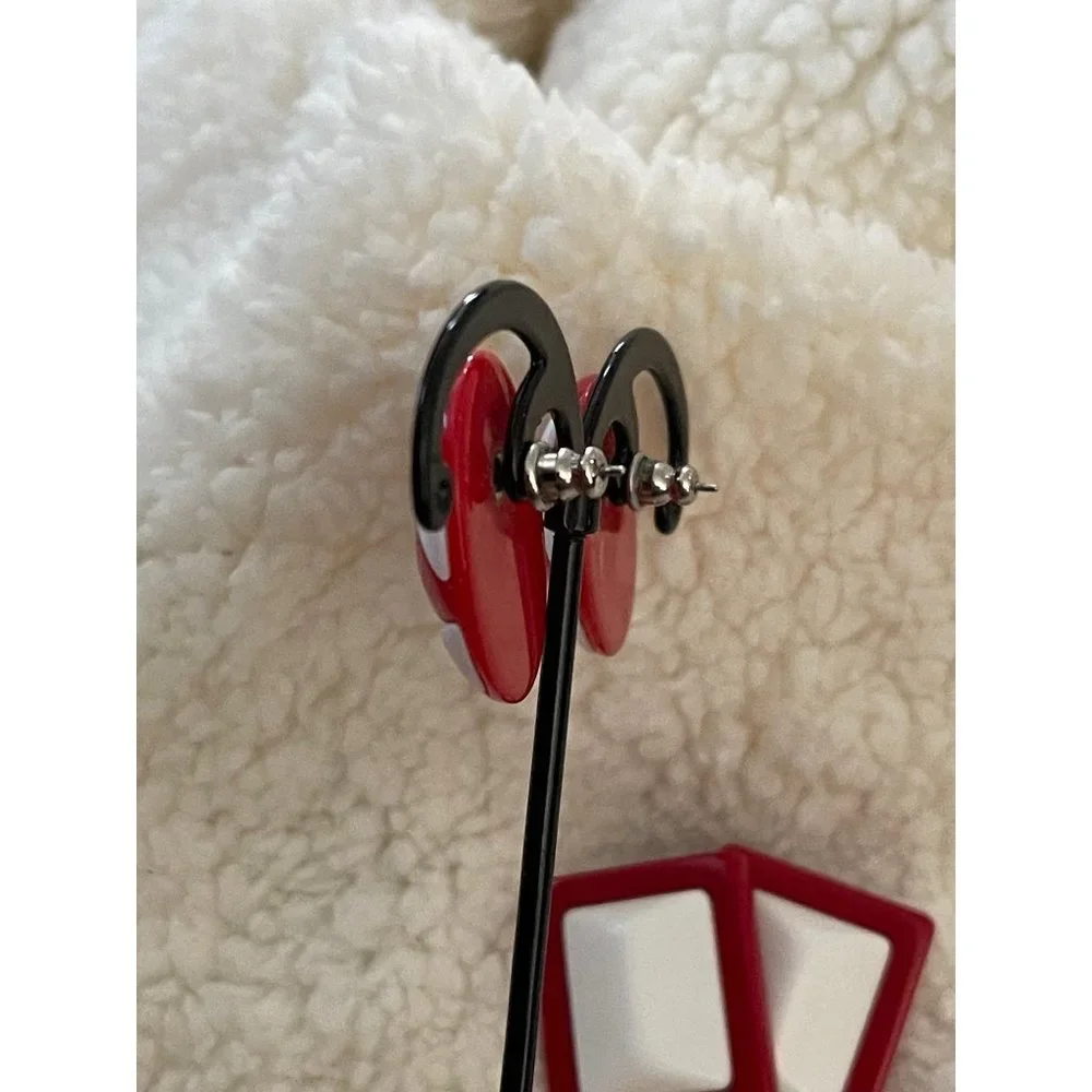 Vintage Red/White Design Pierced Earrings 2-Pairs - Picture 7 of 12